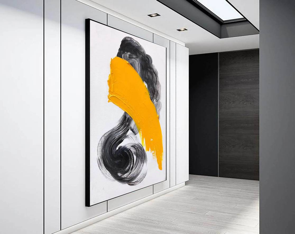 White Minimal Black Abstract Canvas Artwork Z2V2O wall art